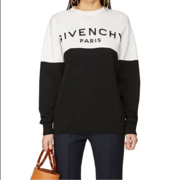 Givenchy Sweaters - Givenchy Black and White Paris Logo Cashmere Sweater